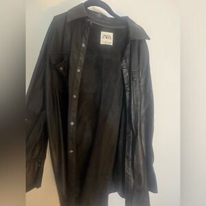 ZARA Black Leather Shirt Jacket